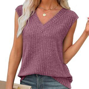 Purple V Neck Sleeveless Sweater